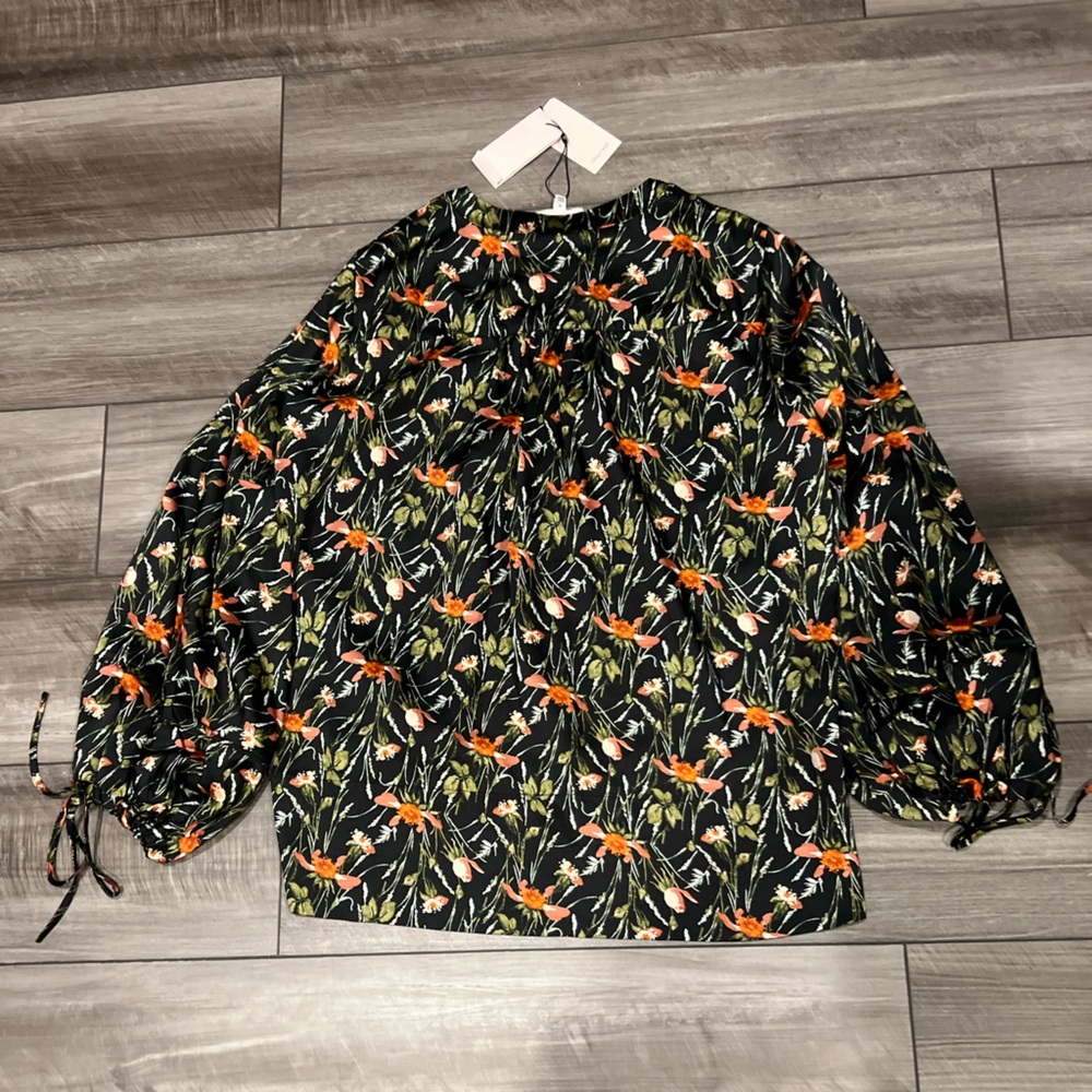 Cinq à Sept Black top with Orange Floral Design - Picture 2 of 8